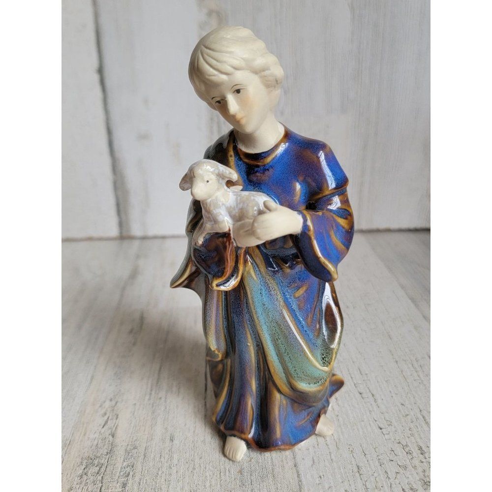 Nativity scene‎ Shepherd boy lamb figure ceramic Xmas